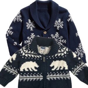 Baby Boy 3PC NWT Long Sleeve Shirt & Button Zip Cardigan Sweaters 6-18Months